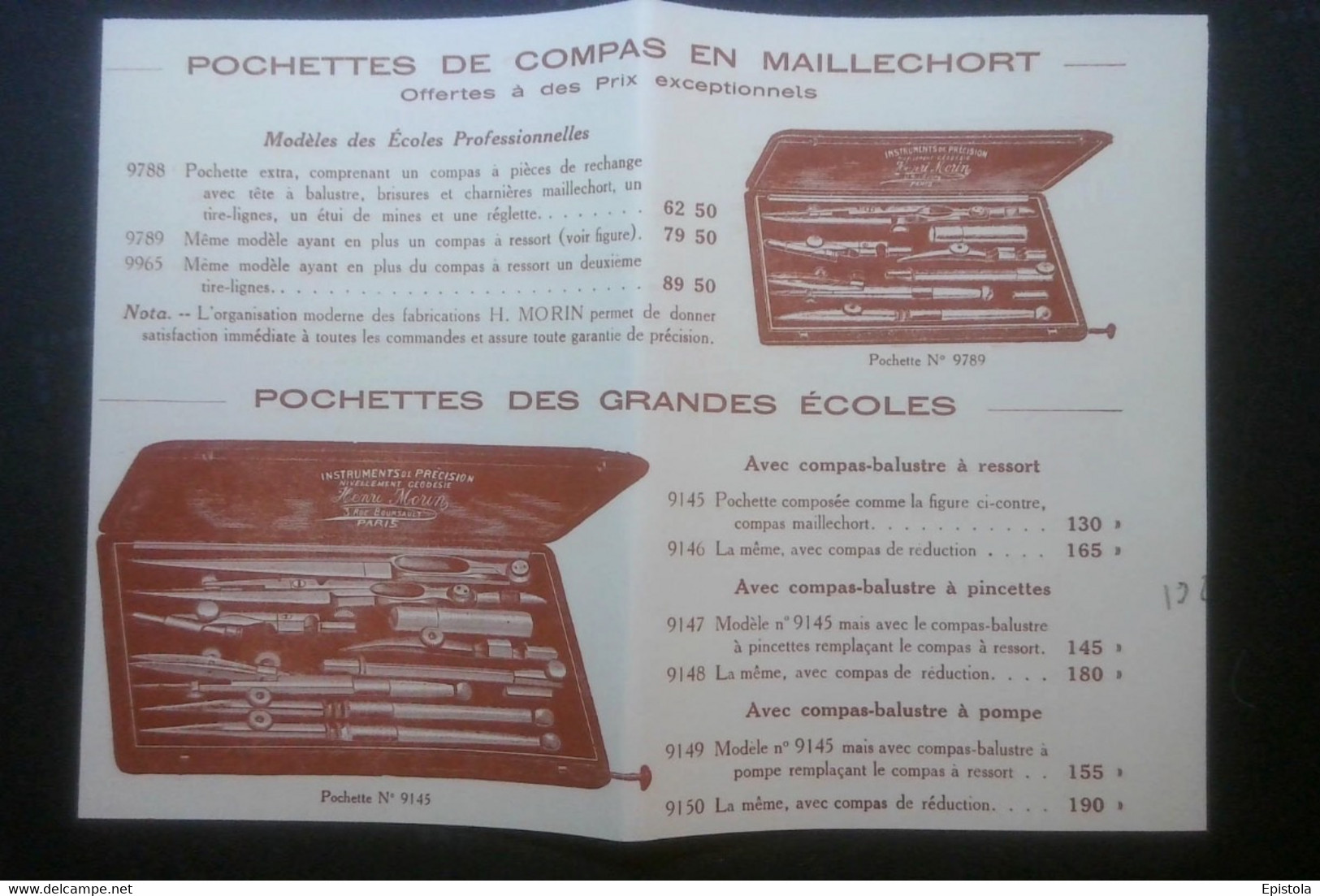 ► POCHETTE COMPAS Des Grandes Ecoles Ets H. Morin Paris   - Coupure De Presse 1925  (Encadré Photo) - Matériel Et Accessoires