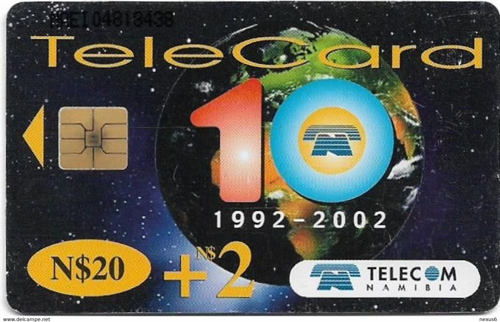 Namibia - Telecom Namibia - 10th Anniversary - People Phoning, Chip Solaic, Black CN., 2003, 20+2$, Used - Namibie