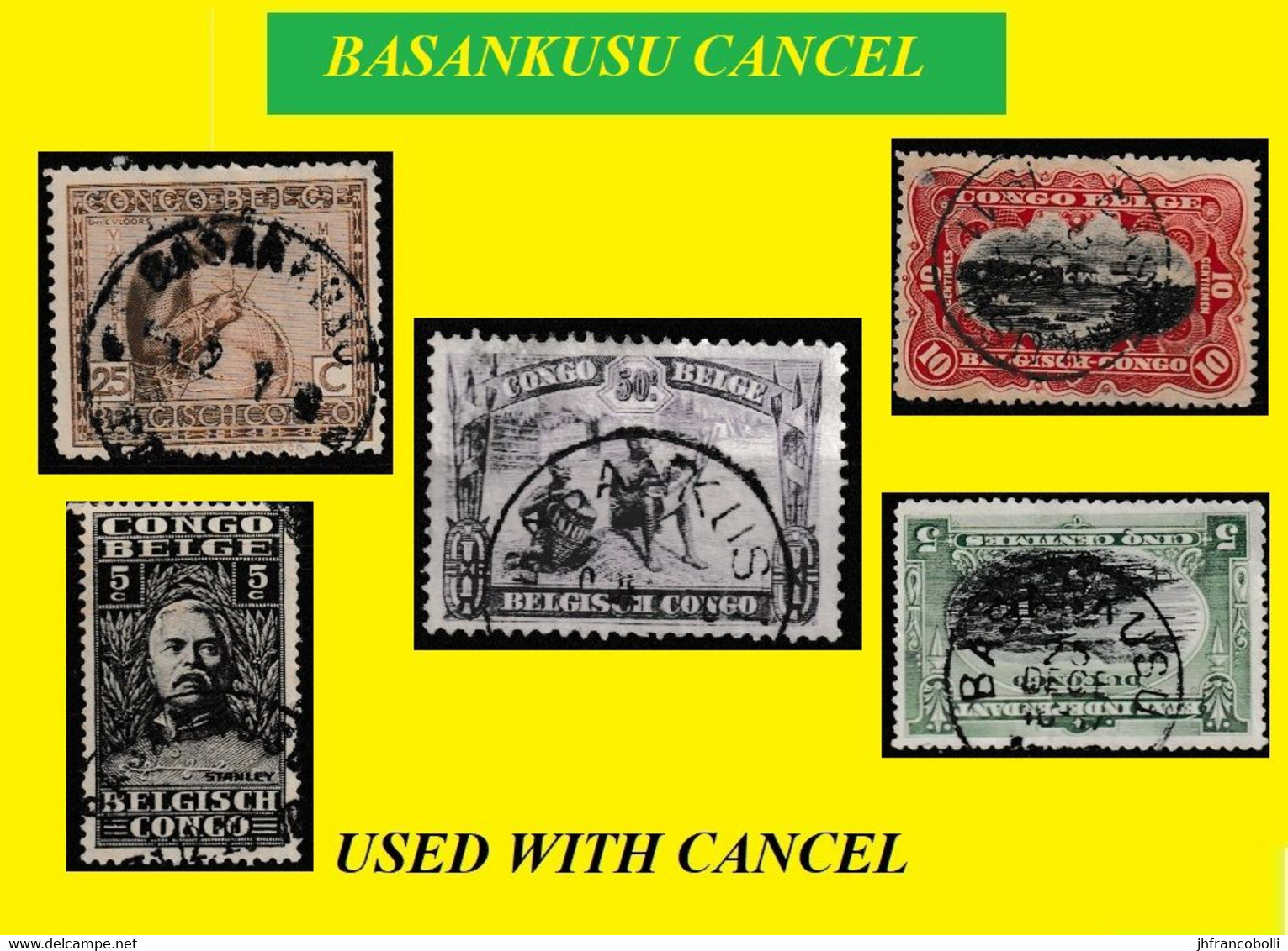 1923/1925 (°) BASANKUSU BELGIAN CONGO / CONGO BELGE  CANCEL STUDY [16] COB 110+55+135+173 + EIC 16 FIVE STAMPS - Variedades Y Curiosidades