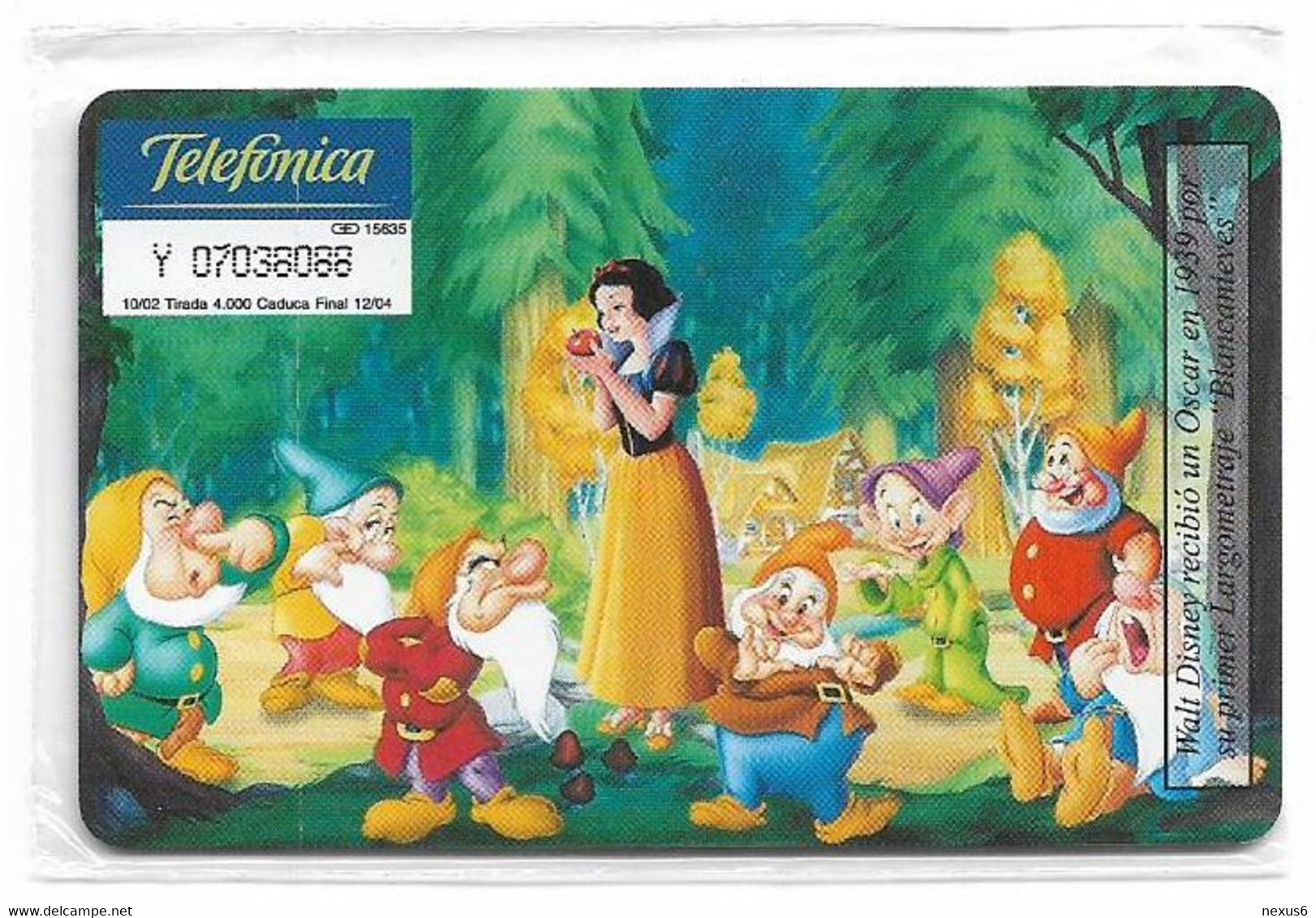 Spain - Telefónica - Disney Snow White And 7 Dwarfs 5/8 - P-518 - 10.2002, 3€, 4.000ex, NSB - Privatausgaben