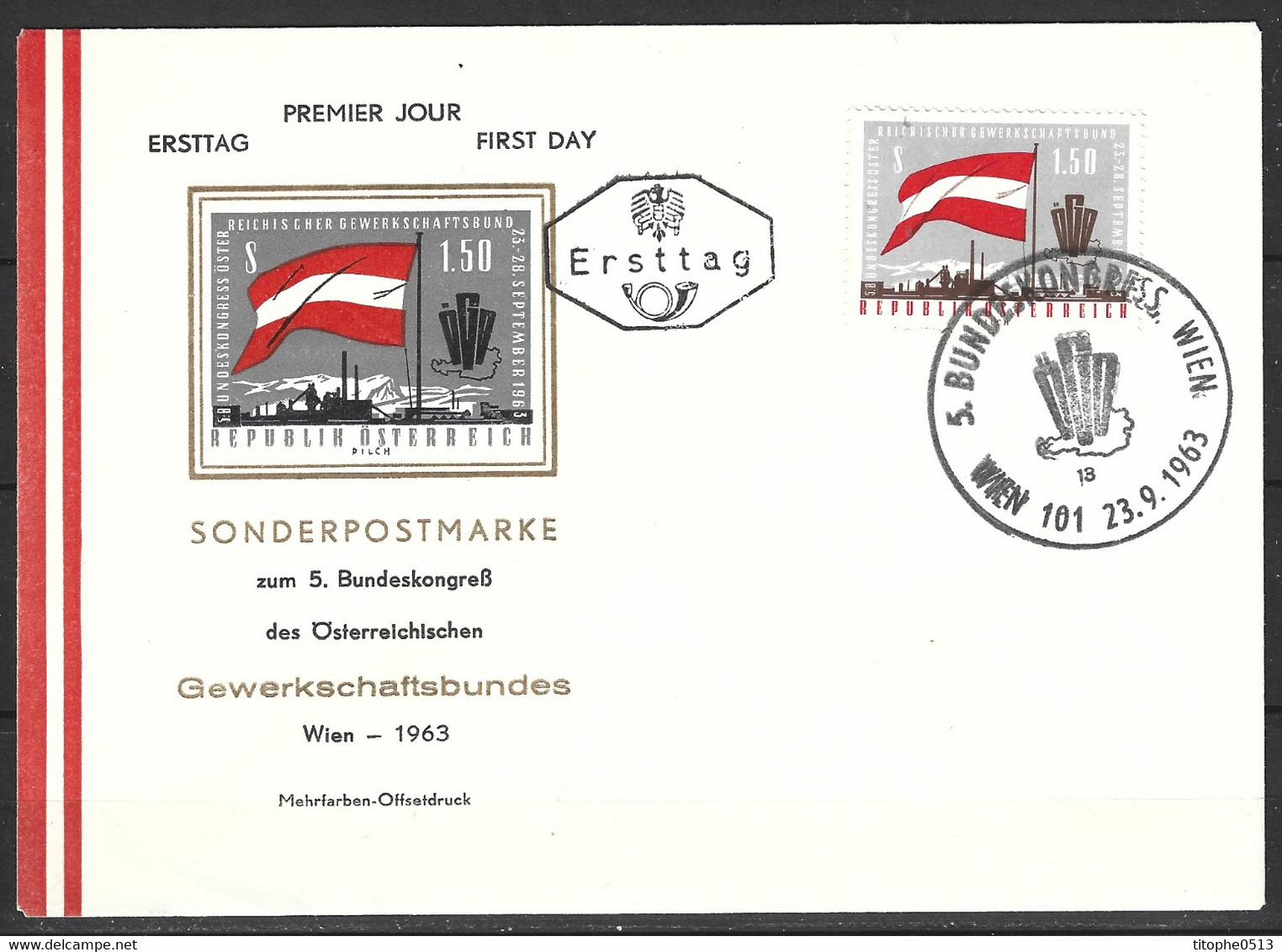 AUTRICHE. N°970 Sur Enveloppe 1er Jour (FDC) De 1963. Drapeau Autrichien. - Covers