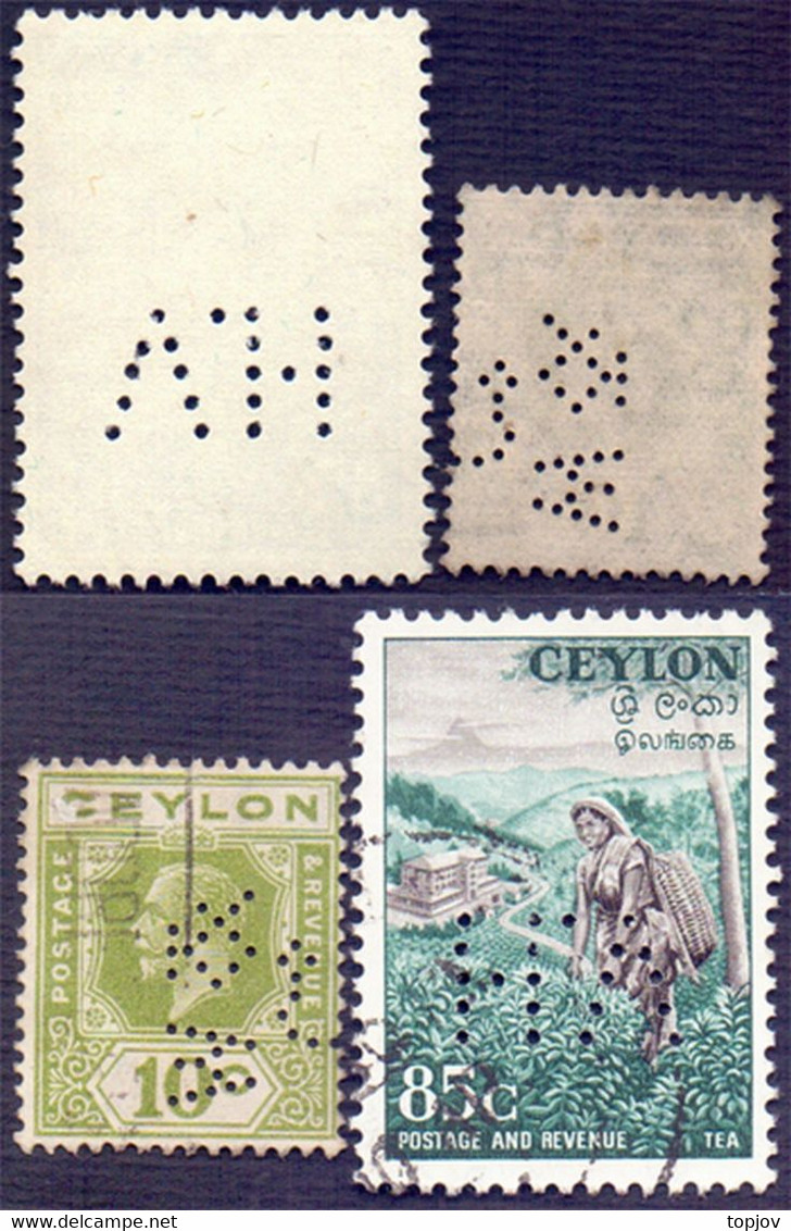 SRI LANKA  CEYLON -  PERFINS  " H.W " + " W X C "  - O - Perfins