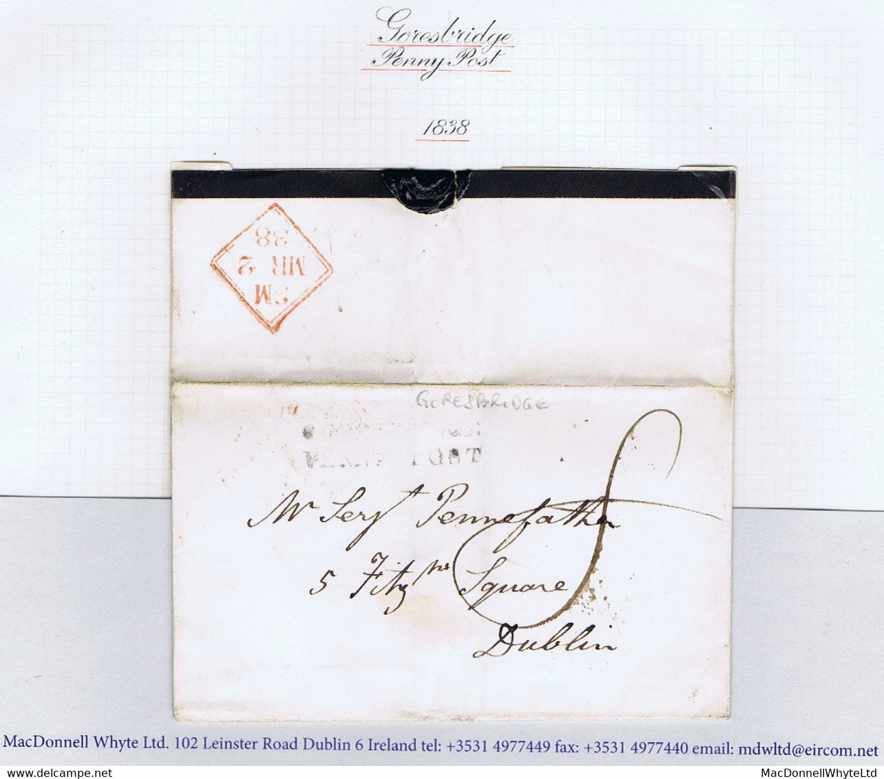 Ireland Kilkenny 1838 Cover From Borris Sub-office To Dublin With GORESBRIDGE/PENNY POST, Rated "8" - Prephilately