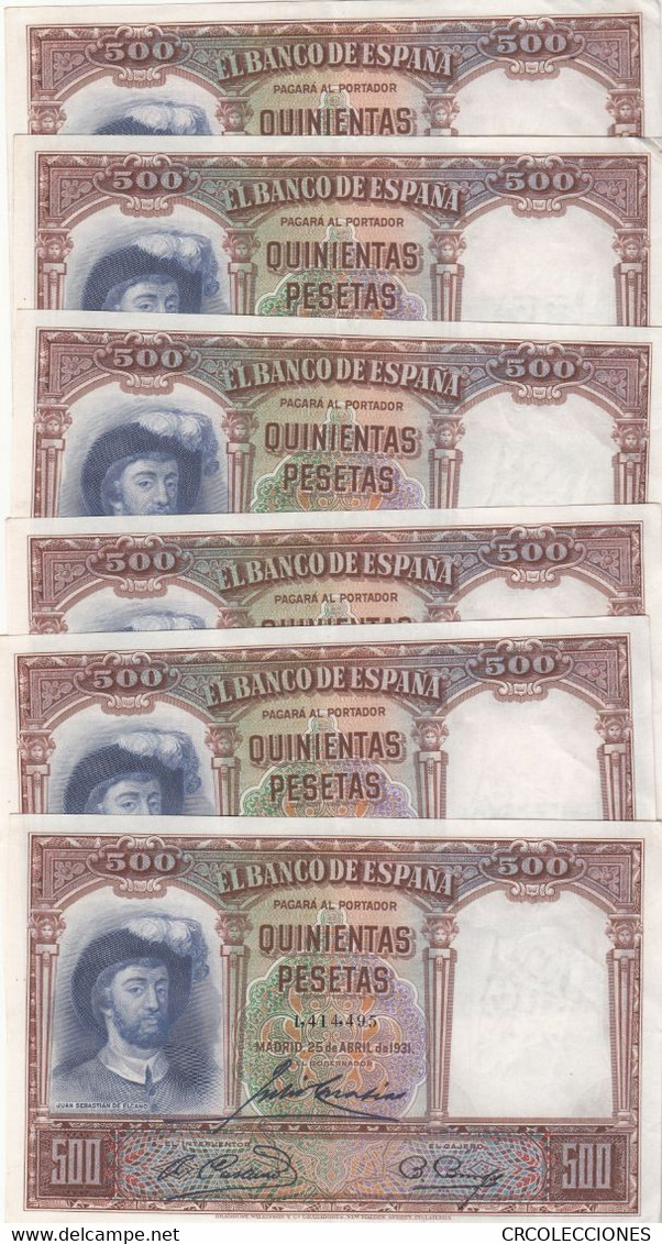 CRBS0675 6 BILLETES CORRELATIVOS ESPAÑA 500 PESETAS 1931 - 1000 Peseten