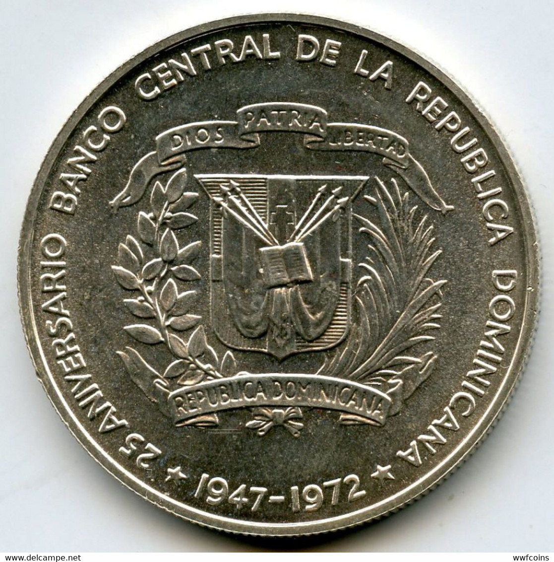 DOMINICANA 1 P 1972 BANK DOOR IN CIRCLE MEMORIAL LEGEND PESO 26,70 T.0,900 CONSERVAZIONE OTTIMA COME FOTO - Dominicaanse Republiek