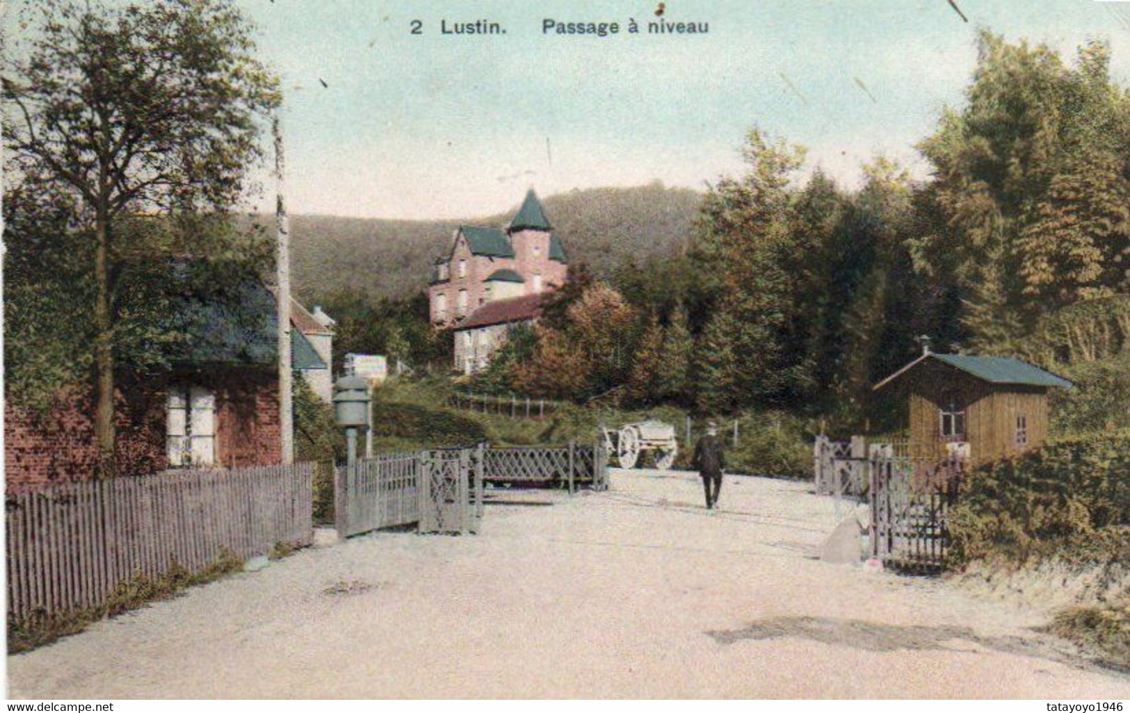Lustin Passage à Niveau Carte Colorisée Petite Animation Voyagé En 1910 - Profondeville