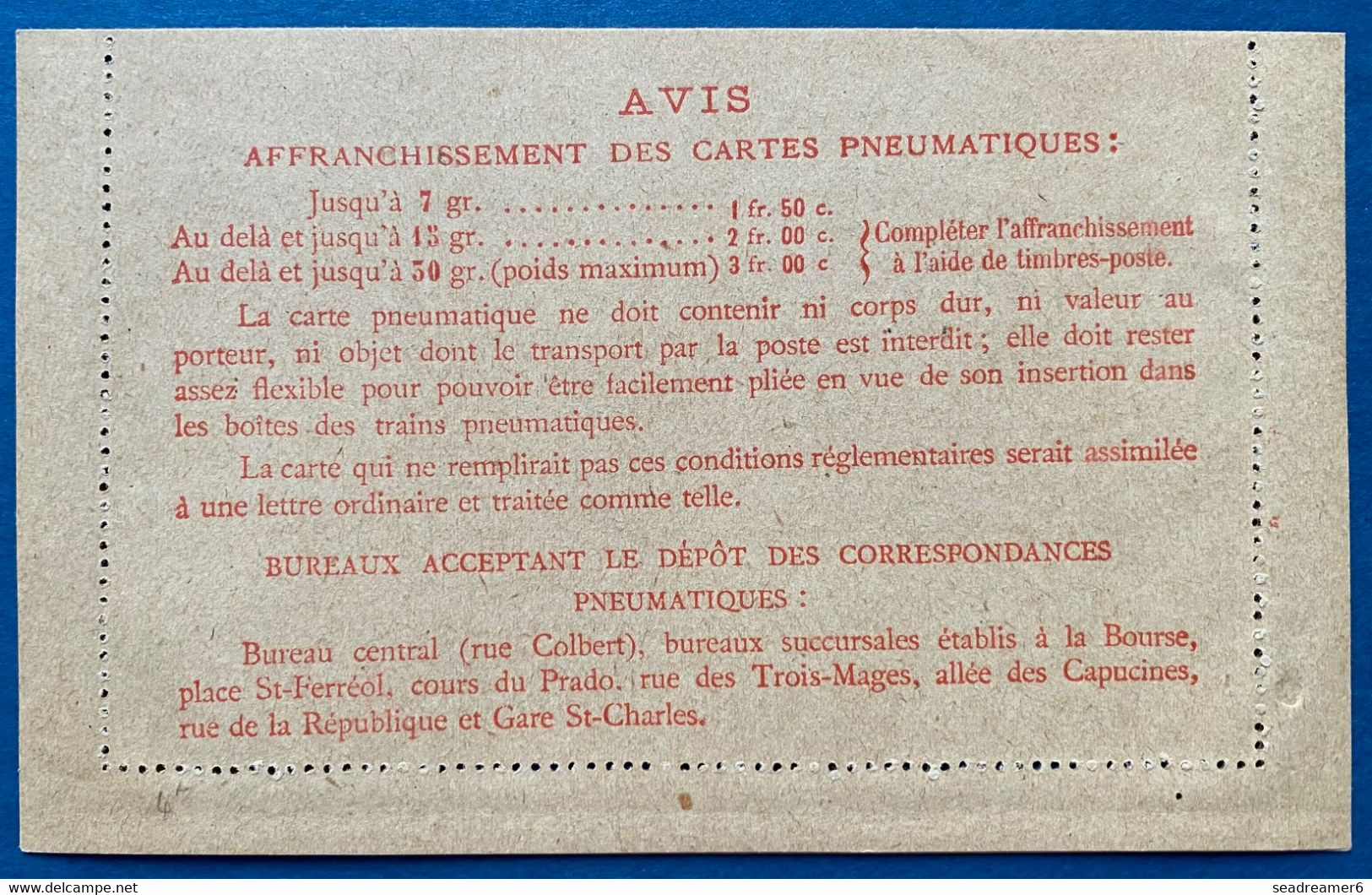 France Entier Carte Lettre Pneumatique CHAPLAIN O4 De 1934 1FR50 Rouge Sur Gris-jaunatre Plan De MARSEILLE Parfaite RRR - Pneumatici