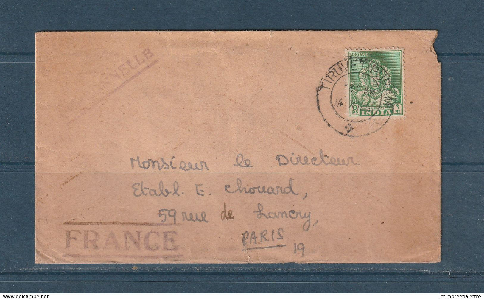 Inde - Tiruvettipuram Cheyyar Pour Paris - 1951 - Storia Postale