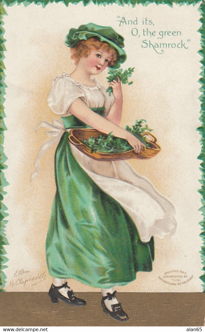 St. Patrick's Day, Ellen Clapsaddle Artist Signed Beautiful Woman Fashion, C1900s Vintage Embossed Postcard - Saint-Patrick