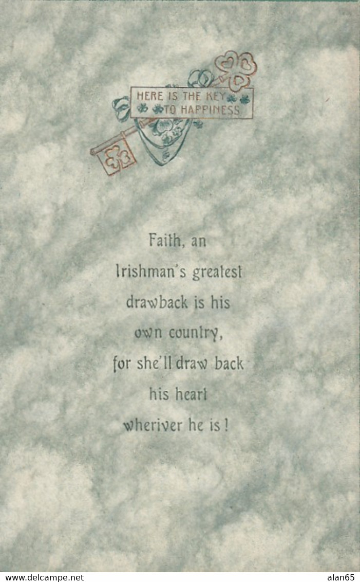 St. Patrick's Day, Key To Happiness Irishman's Heart In Ireland C1900s/10s Vintage Postcard - Saint-Patrick