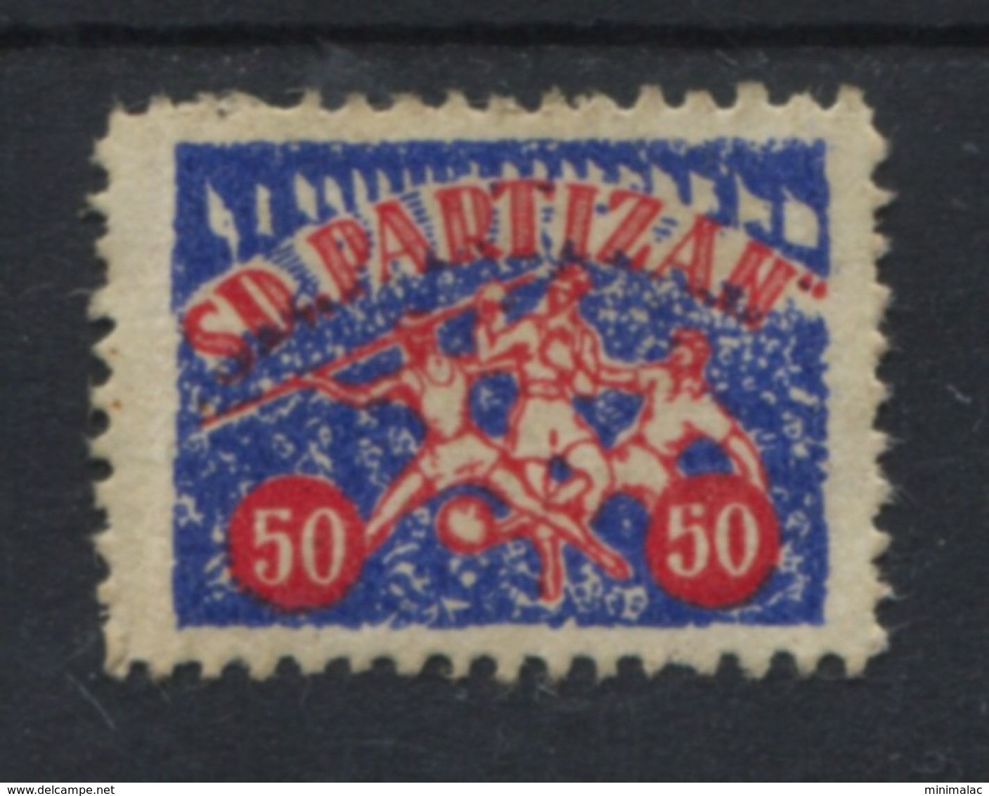 Yugoslavia 60th, Sports Society Partizan, Stamp For Membership, Sport, Boxing, Football, Throwing Spears - Servizio
