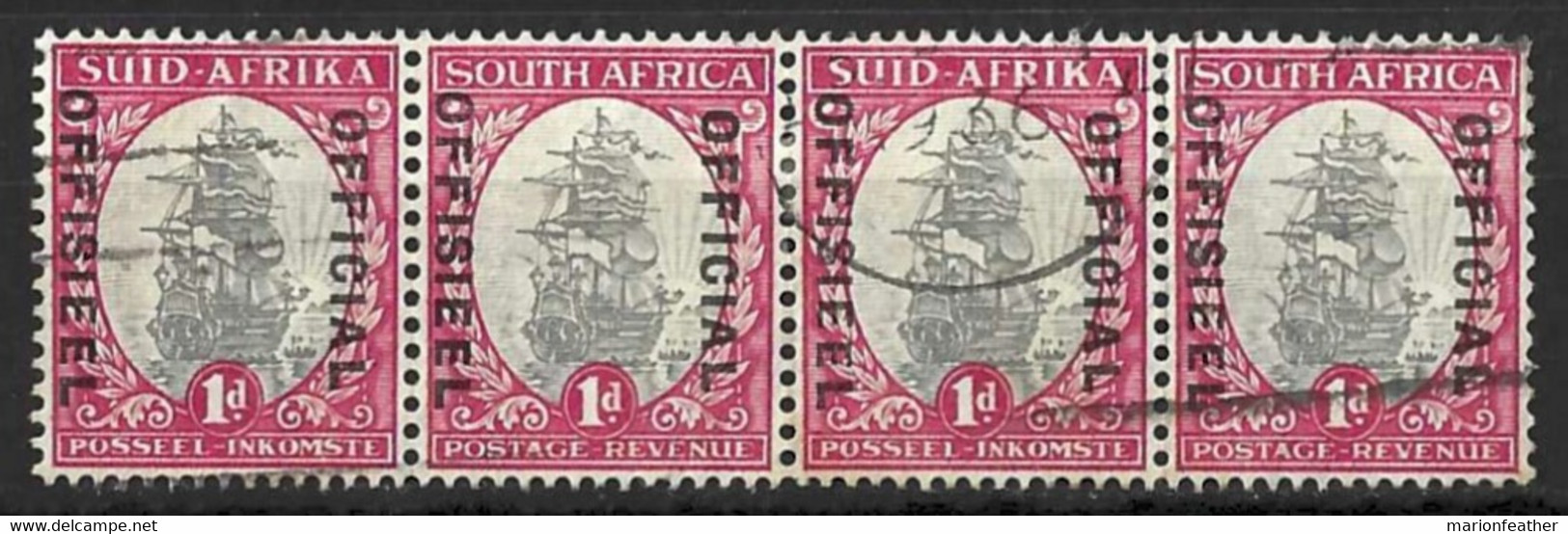 SOUTH AFRICA....KING GEORGE V...(1910-36..)...OFFICIAL..SG021...1d X WATERMARK INVERTED X STRIP OF 4...(CAT..£18..).VFU. - Servizio