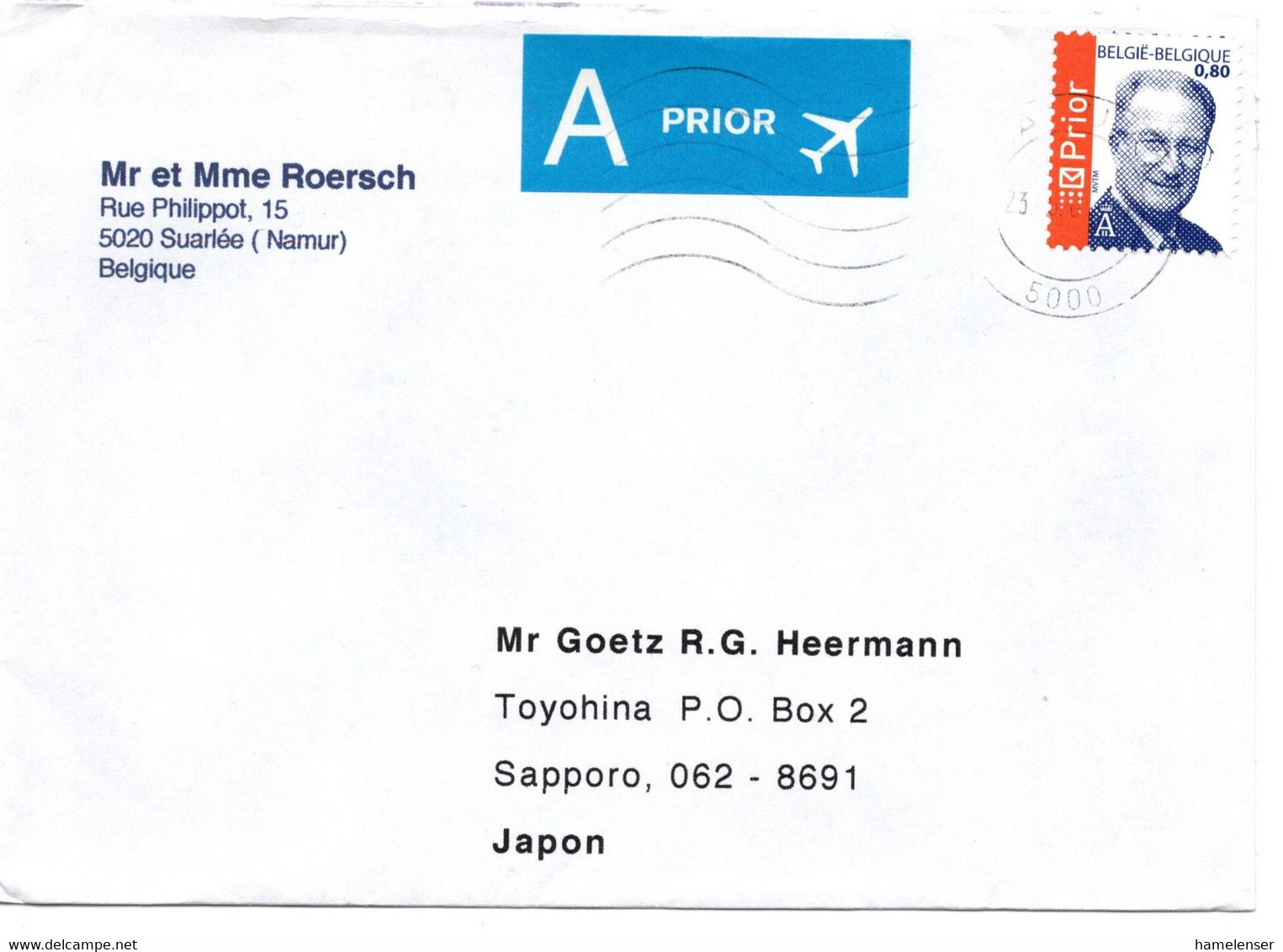 64089 - Belgien - 2009 - €0,80 Albert II EF A LpBf NAMUR -> Japan - Briefe U. Dokumente
