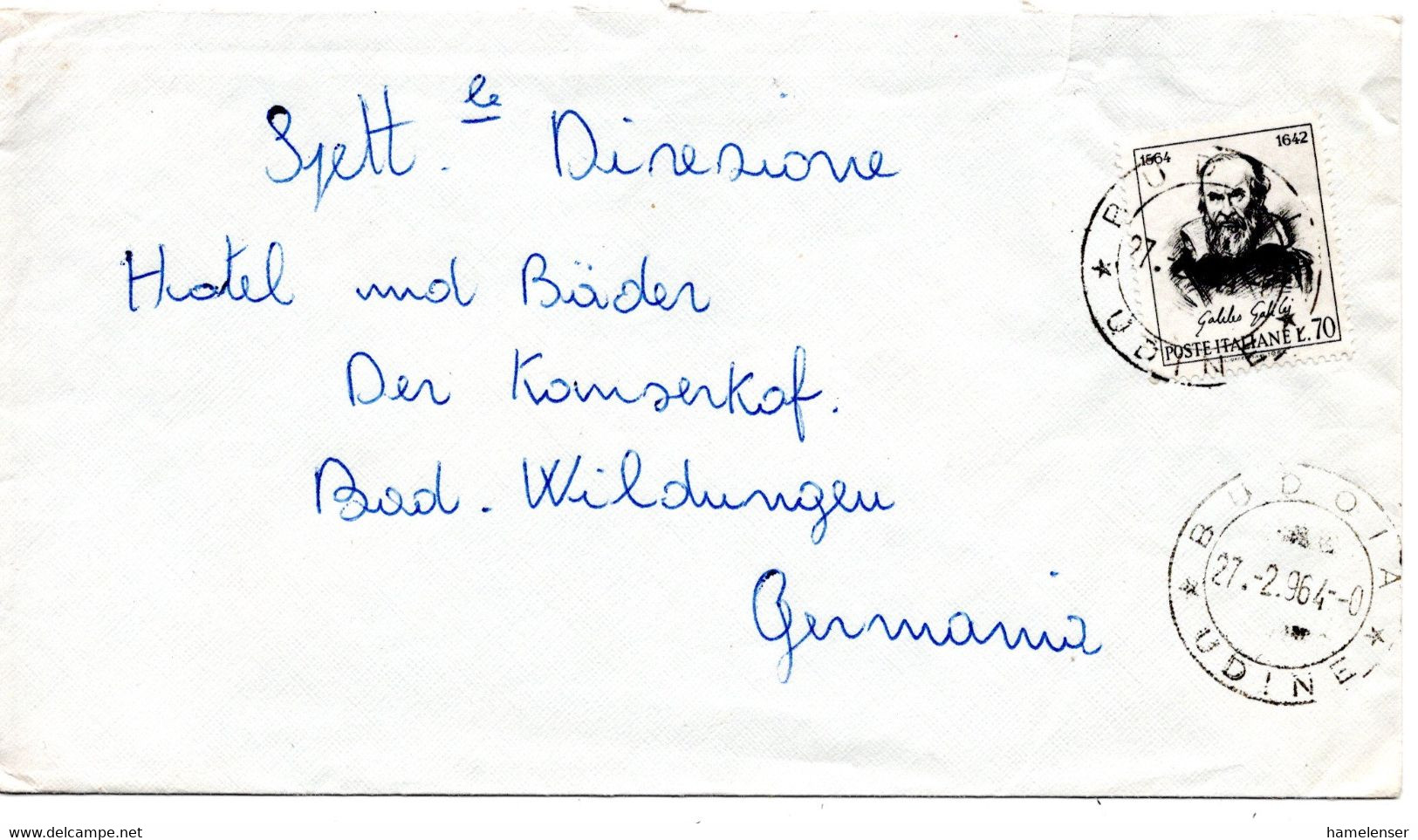64091 - Italien - 1974 - 70L Galilei EF A Bf BUDOIA -> Westdeutschland - Astronomy