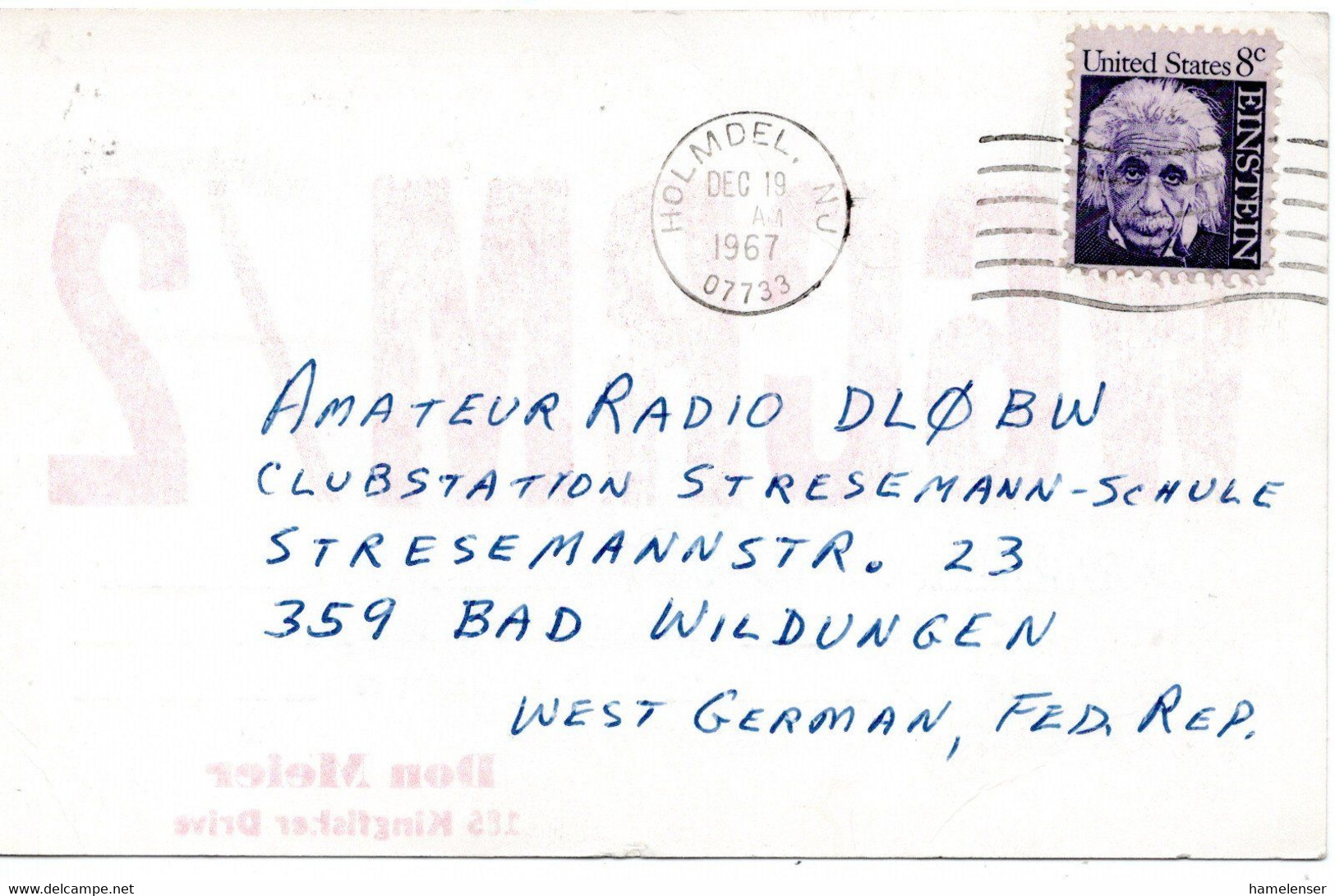 64094 - USA - 1967 - 8￠Einstein EF A Kte HOLMDEL, NJ -> Westdeutschland - Fysica