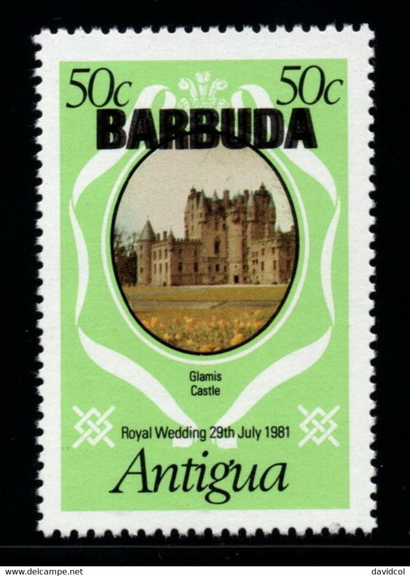 2041- BARBUDA 1981 - SC#: 498 - MNH - VAR. DOUBLE OVPT. ARCHITECTURE - CASTLE - Châteaux