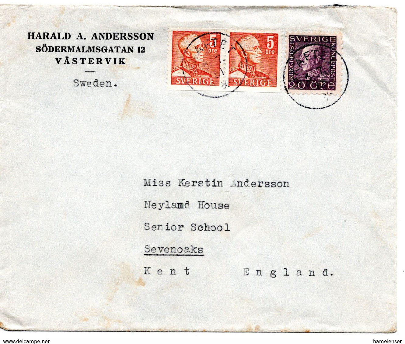 64123 - Schweden - 1951 - 20o. Gustav V MiF A Bf SKAFTET -> Grossbritannien - Briefe U. Dokumente