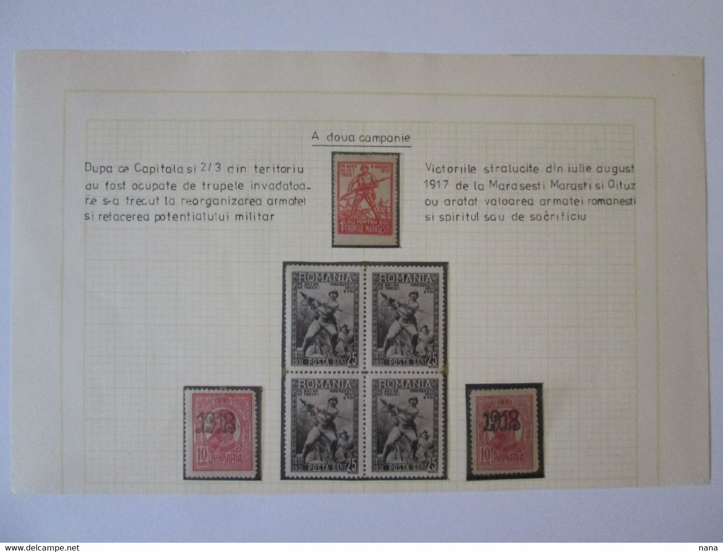 Roumanie Feuille 7 Timbre:Participation A La P.G.M.la 2 Campagne/Romania Sheet Of 7 Stamps Partici.WWI The 2 Campaign - Collections