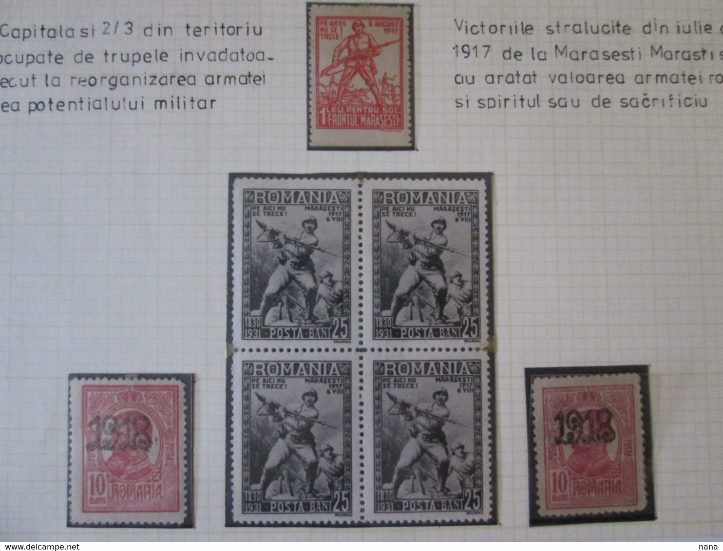 Roumanie Feuille 7 Timbre:Participation A La P.G.M.la 2 Campagne/Romania Sheet Of 7 Stamps Partici.WWI The 2 Campaign - Sammlungen