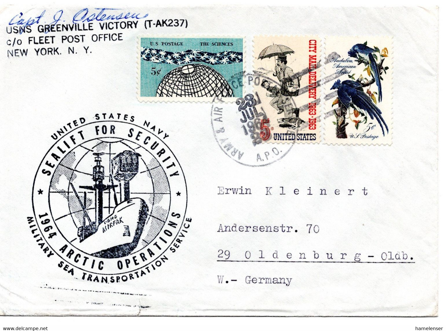 64127 - USA - 1964 - MiF A Bf ARMY & AIR FORCE POSTAL SERVICE A.P.O. 23 -> Westdeutschland - Expediciones árticas