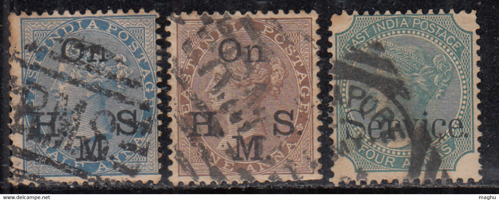 3 Values Service, British East India Used, 1867, 1874 Issue, 3v - 1858-79 Crown Colony