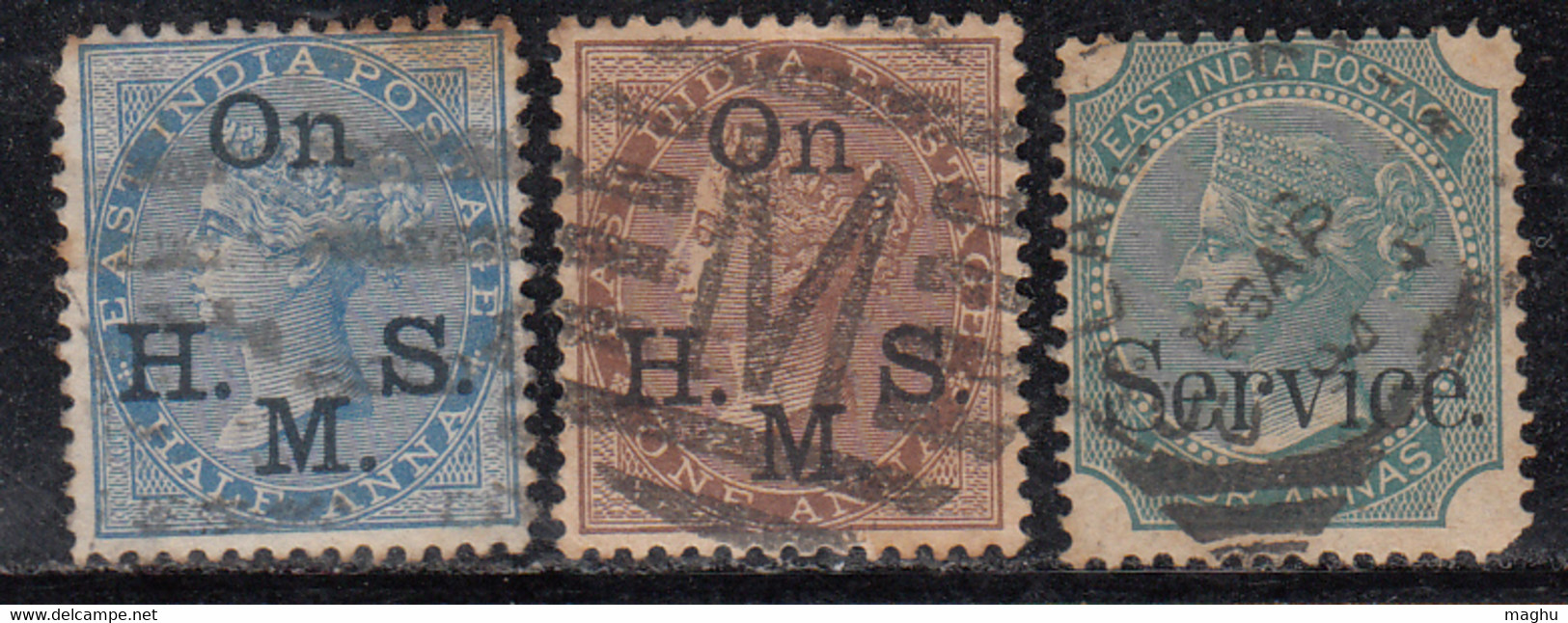 3 Values Service, British East India Used, 1867, 1874 Issue, 3v - 1858-79 Crown Colony