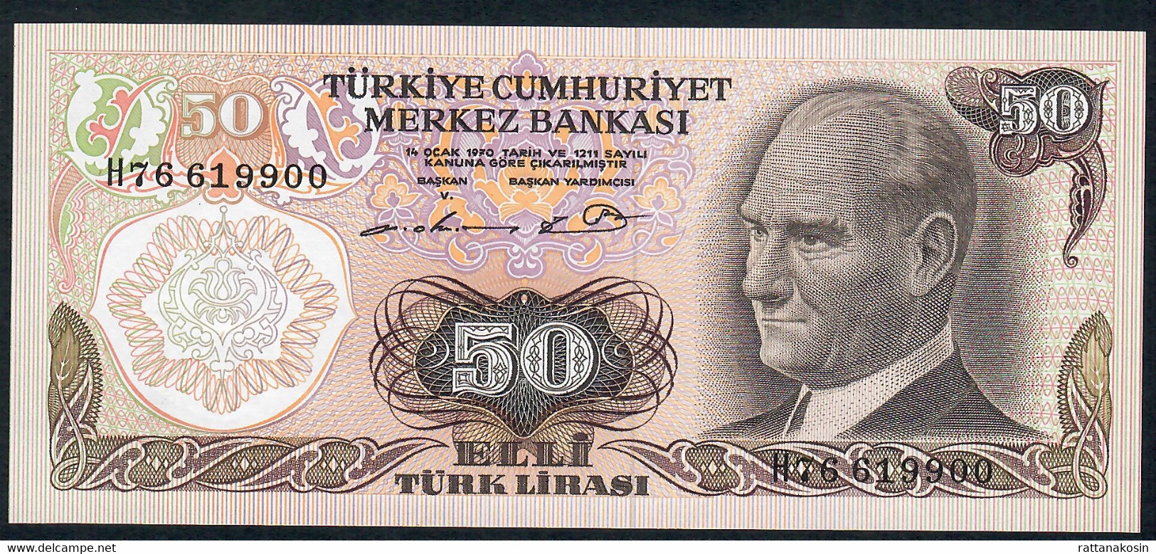 TURKEY P188a 50 LIRA 1970 Issued 1976  Signature 23 #H16   UNC. - Turquie