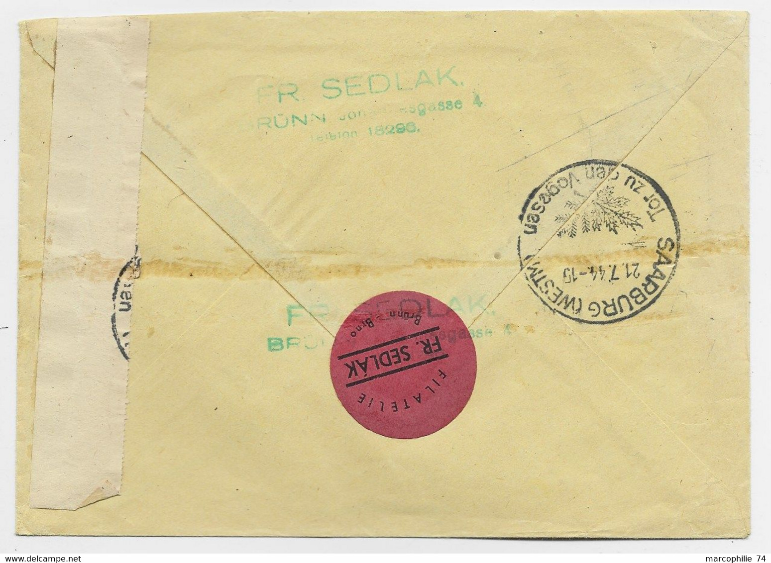 BOHMEN MORAVA GERMANY REICH HITLER 2K+2.40+120+60C LETTRE COVER BRIEF BRNO 1944 TO SARREBOURG MOSELLE - Briefe U. Dokumente