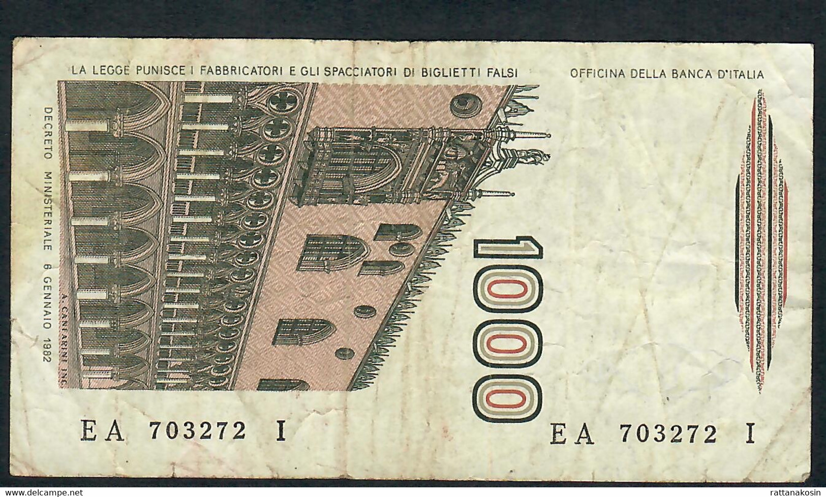 ITALY P109a 1000 LIRE 6.6.1982 #EA/I     VF - 1000 Lire