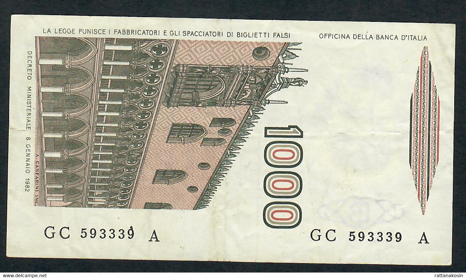 ITALY P109a 1000 LIRE 6.6.1982 #GC/A    VF+ - 1.000 Lire