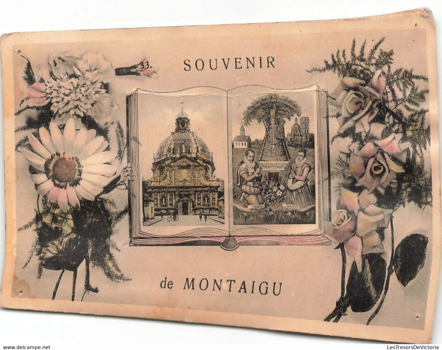 Carte Système - Souvenir De Montaigu - Colorisé - Fleurs -  - Carte Postale Ancienne - Cartoline Con Meccanismi