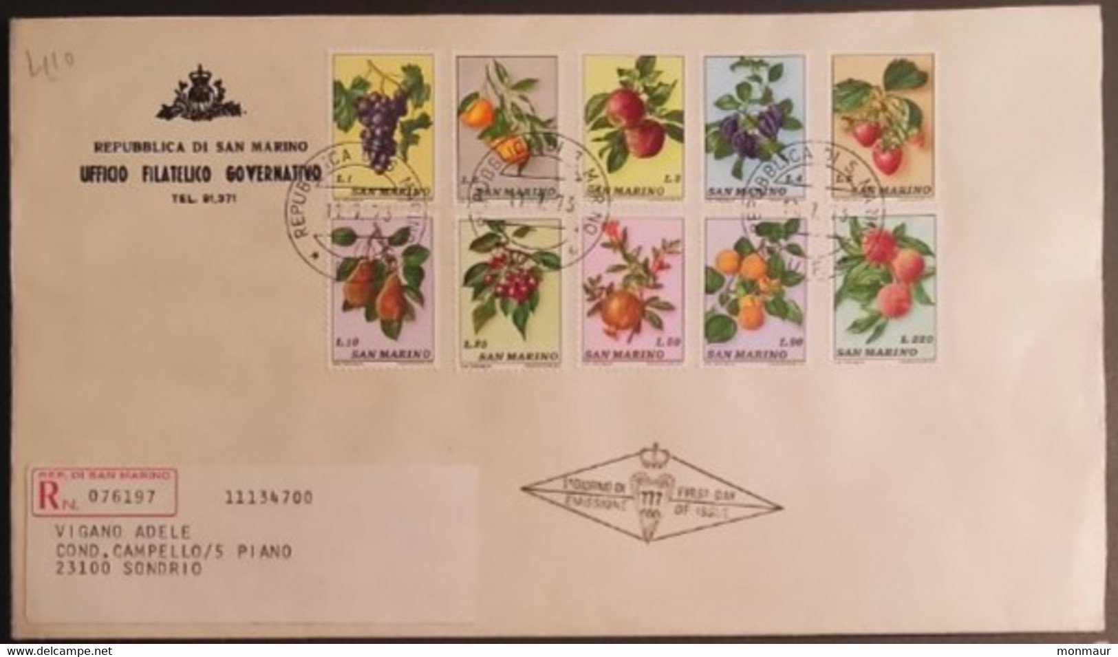 SAN MARINO 1973 RACCOMANDATA FDC FIORI - Gebruikt