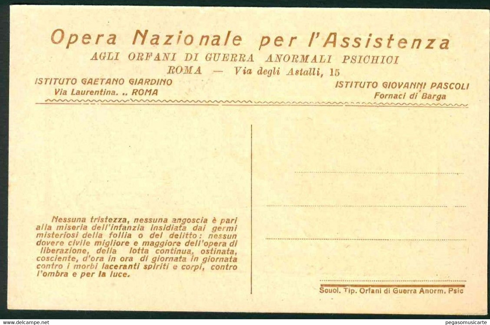 CLL174 -  OPERA NAZIONALE ASSISTENZA ORFANI DI GUERRA ANORMALI PSICHICI ILLUSTRATORE SARTORIO DANTE 1930 CIRCA - Santé