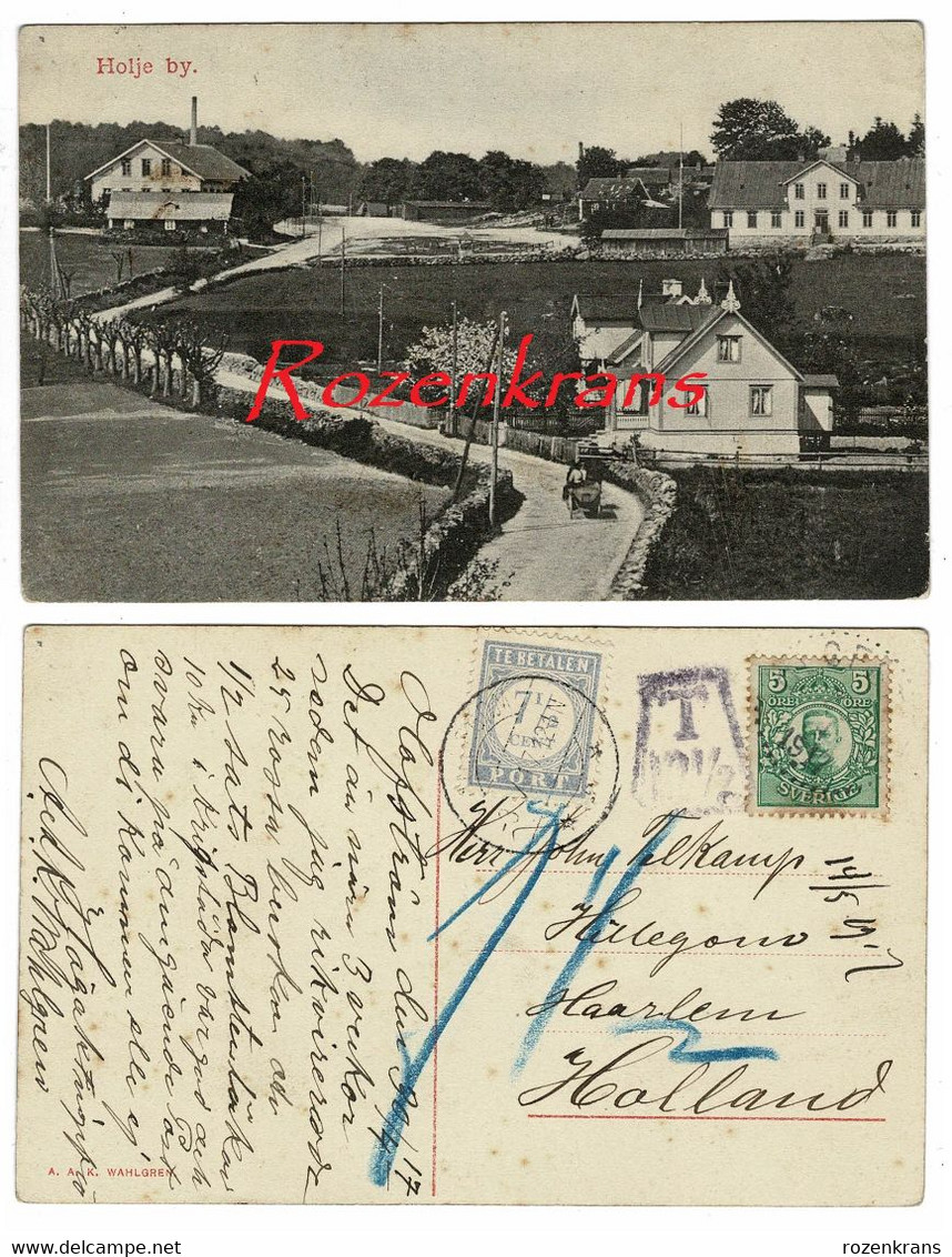 Rare Old Postcard HOLJE BY Sweden Sverige Zweden Suède Schweden CPA Stamp Timbre Port Tax Obliteration Te Betalen - Fiscales