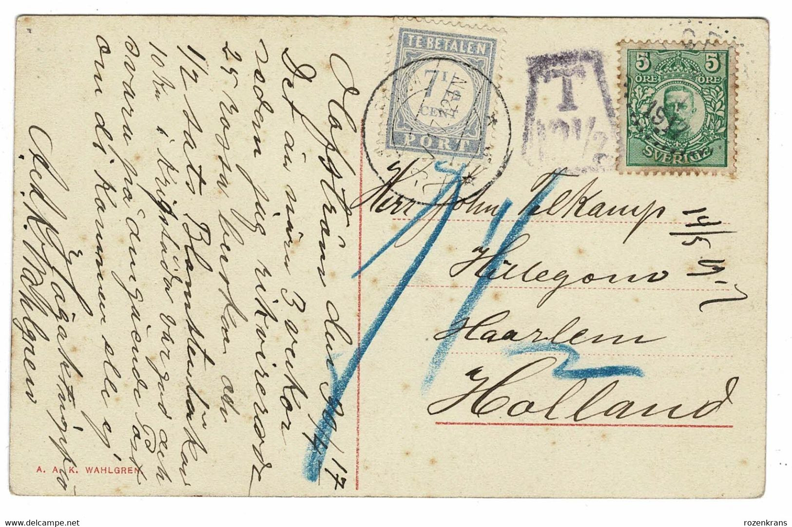 Rare Old Postcard HOLJE BY Sweden Sverige Zweden Suède Schweden CPA Stamp Timbre Port Tax Obliteration Te Betalen - Steuermarken