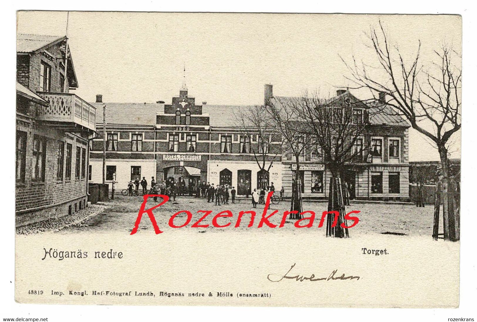 Rare Old Postcard Hoganas Nedre Torget Sweden Sverige Zweden Suède Schweden CPA Hotel Schweitz Vykort Animerade - Sweden