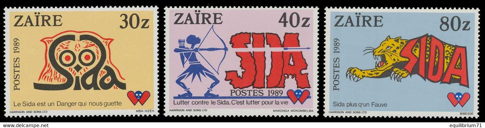 1335/1337** - Lutte Contre Le SIDA / Strijd Tegen AIDS / Kampf Gegen AIDS / Struggle Against AIDS - ZAÏRE - Unused Stamps