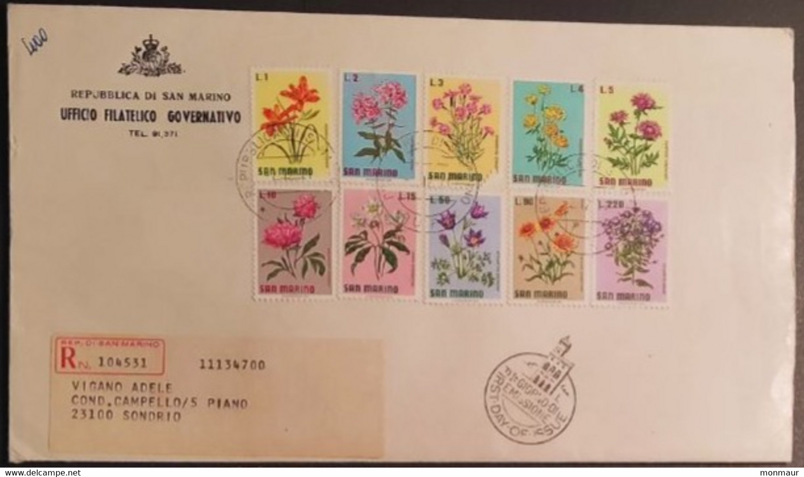 SAN MARINO 1971 RACCOMANDATA FDC FIORI - Used Stamps