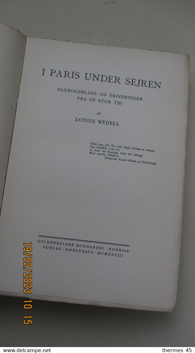 1928 / En Danois / I PARIS UNDER SEJREN / Af Louise WEDELL / - Scandinavische Talen