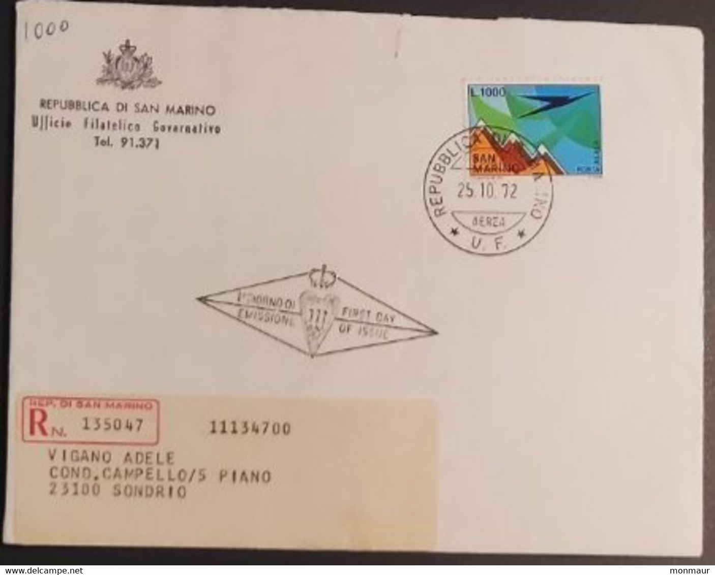 SAN MARINO 1972 RACCOMANDATA FDC POSTA AEREA - Used Stamps