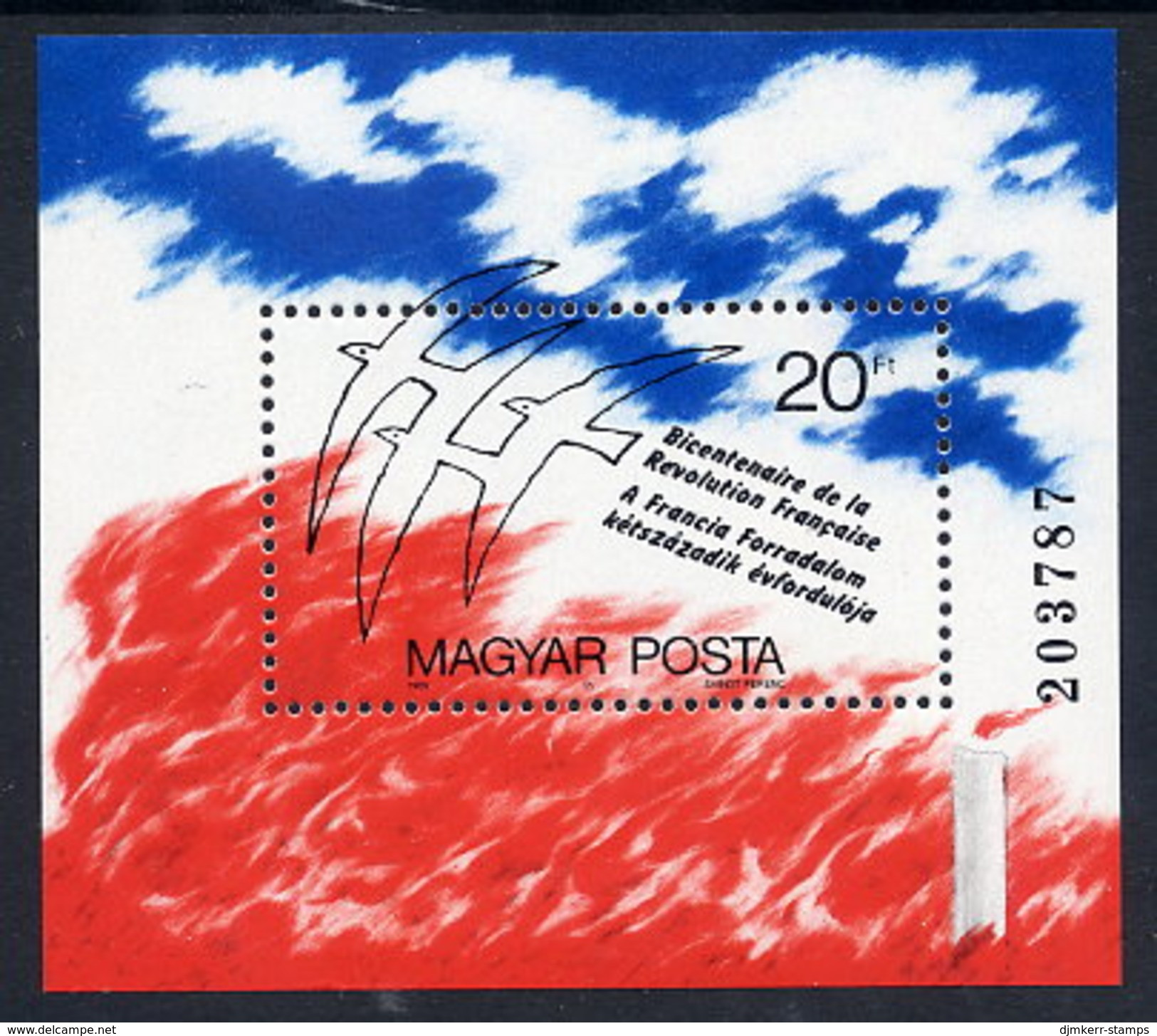 HUNGARY 1989 Bicentenary Of French Revolution Block MNH / **.  Michel Block 203 - Unused Stamps