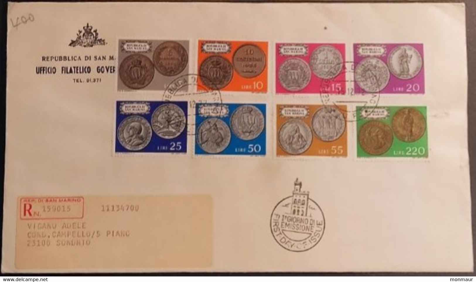 SAN MARINO 1972 RACCOMANDATA FDC MONETE DI SAN MARINO - Oblitérés