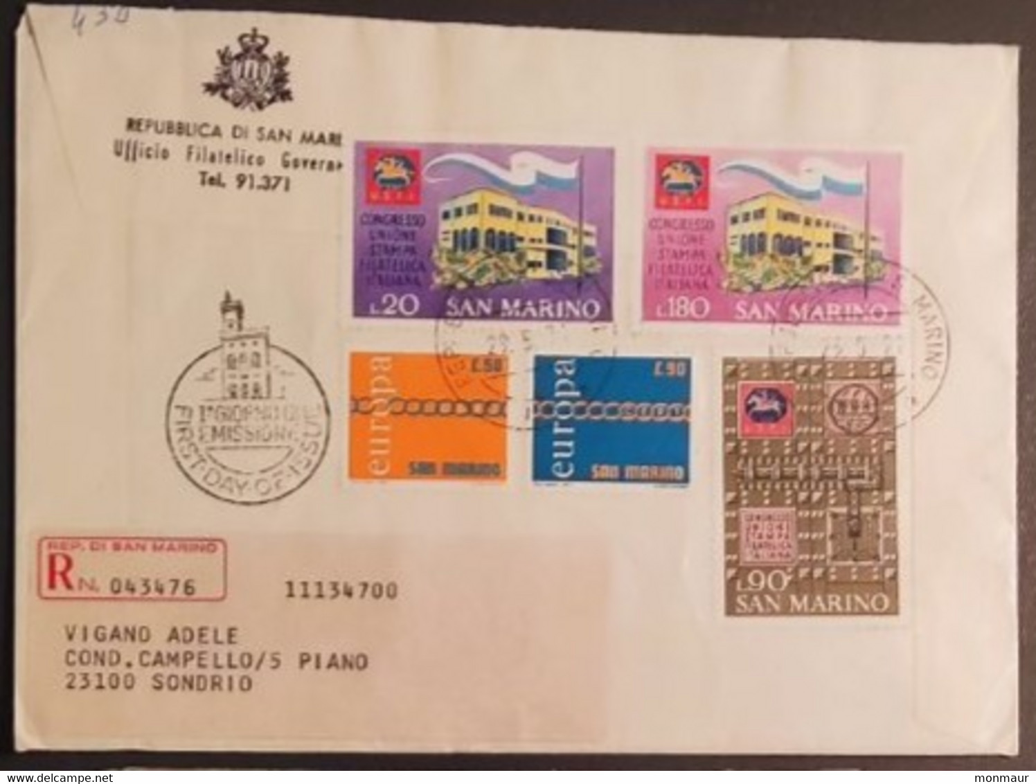 SAN MARINO 1971 RACCOMANDATA FDC EUROPA+CONGRESSO UNIONE STAMPA - Gebruikt