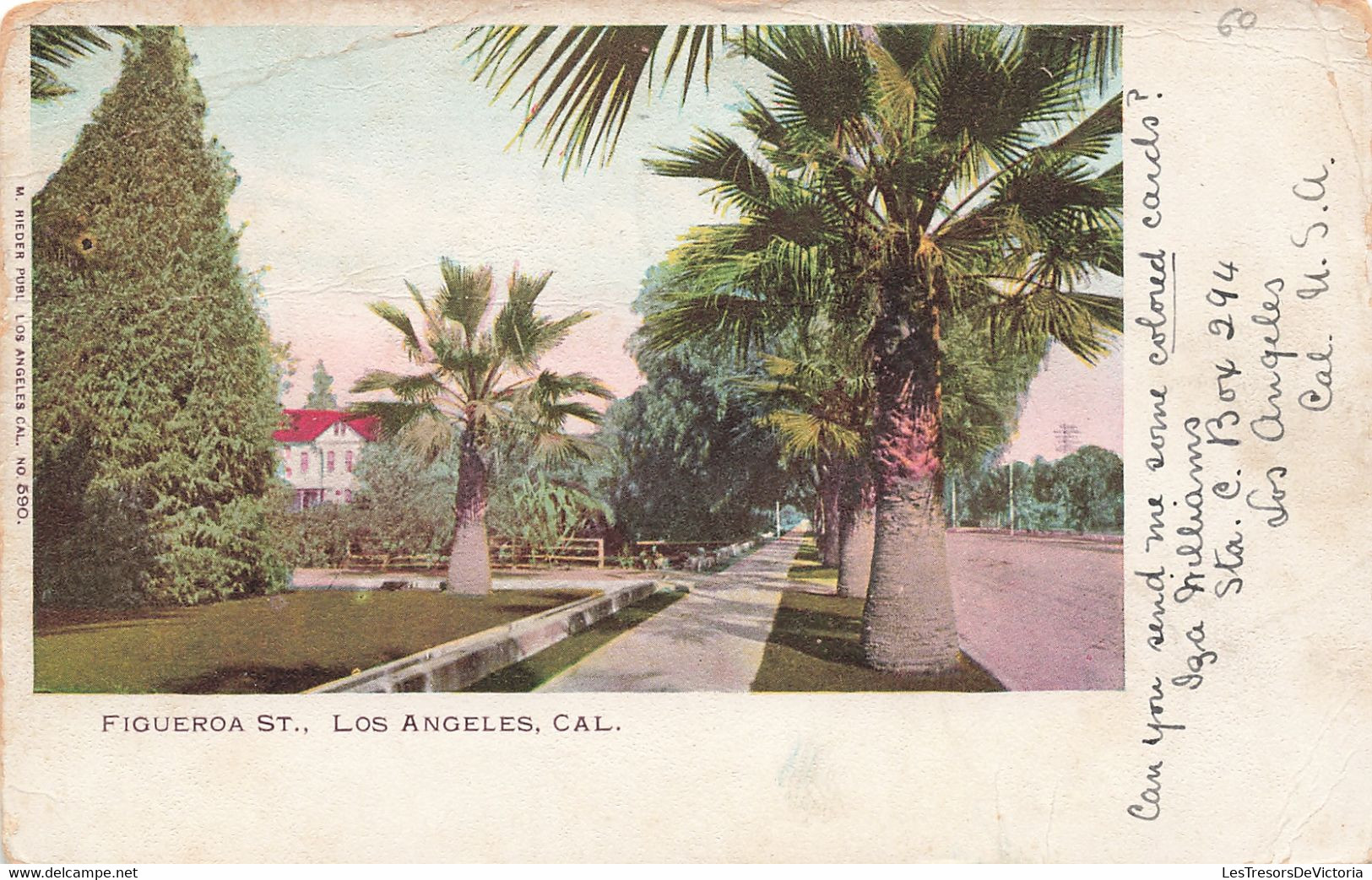 Usa - Figueroa St - Los Anfeles - Edit. Riedr - Colorisé - Précurseur - Oblitéré Los Angeles  -  Carte Postale Ancienne - Los Angeles