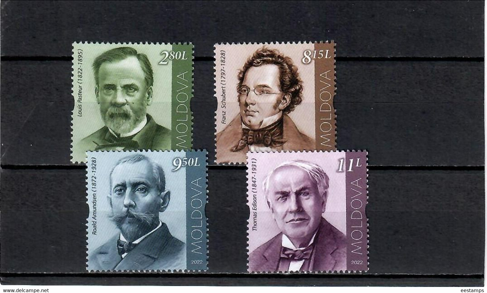 Moldova 2022 . Personalities (Louis Pasteur, Franz Schubert, Roald Amundsen, Thomas Edison) . 4v. - Moldavie