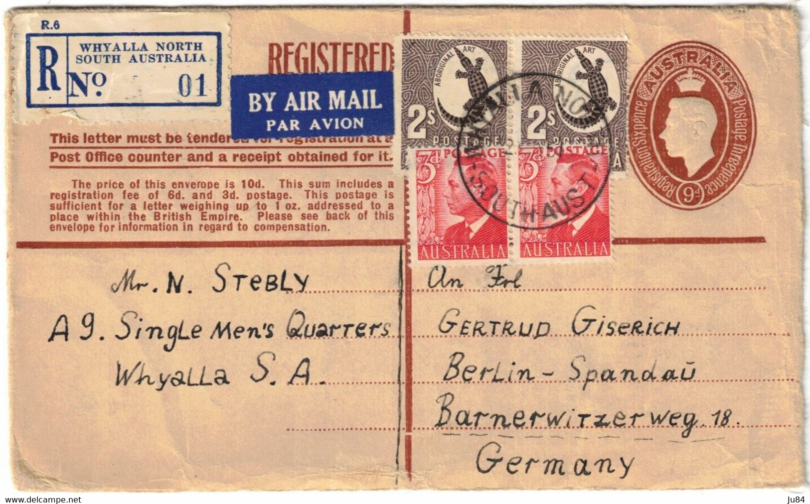 Australie - Whyalla North - South Australia - Lettre Recommandée Avion Pour L'Allemagne - Registered - Mai 1951 - Lettres & Documents