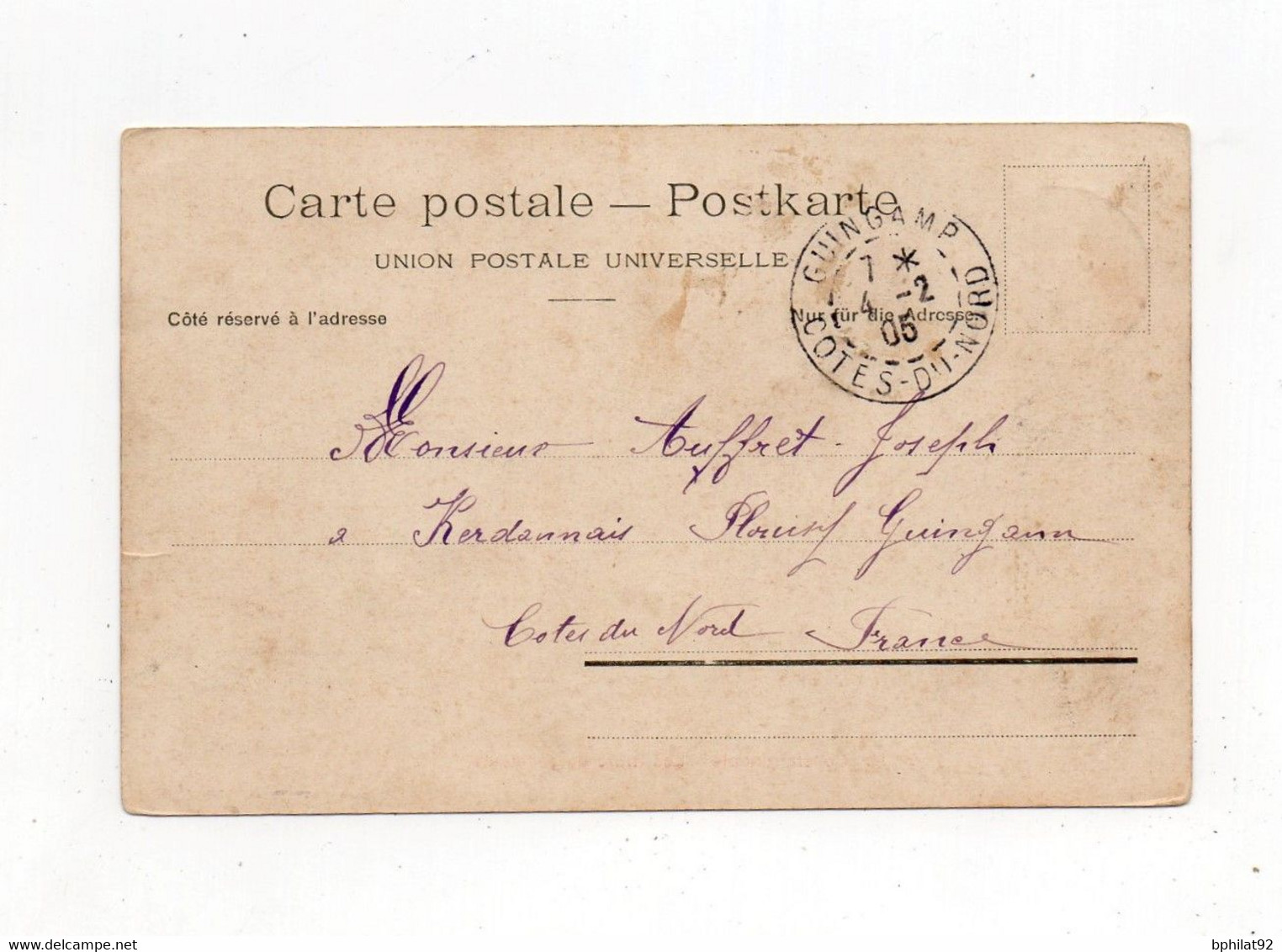 !!! TYPE BLANC DU LEVANT SUR CPA CACHET CORRESP D'ARMEES CONSTANTINOPLE DE 1905 - Cartas & Documentos