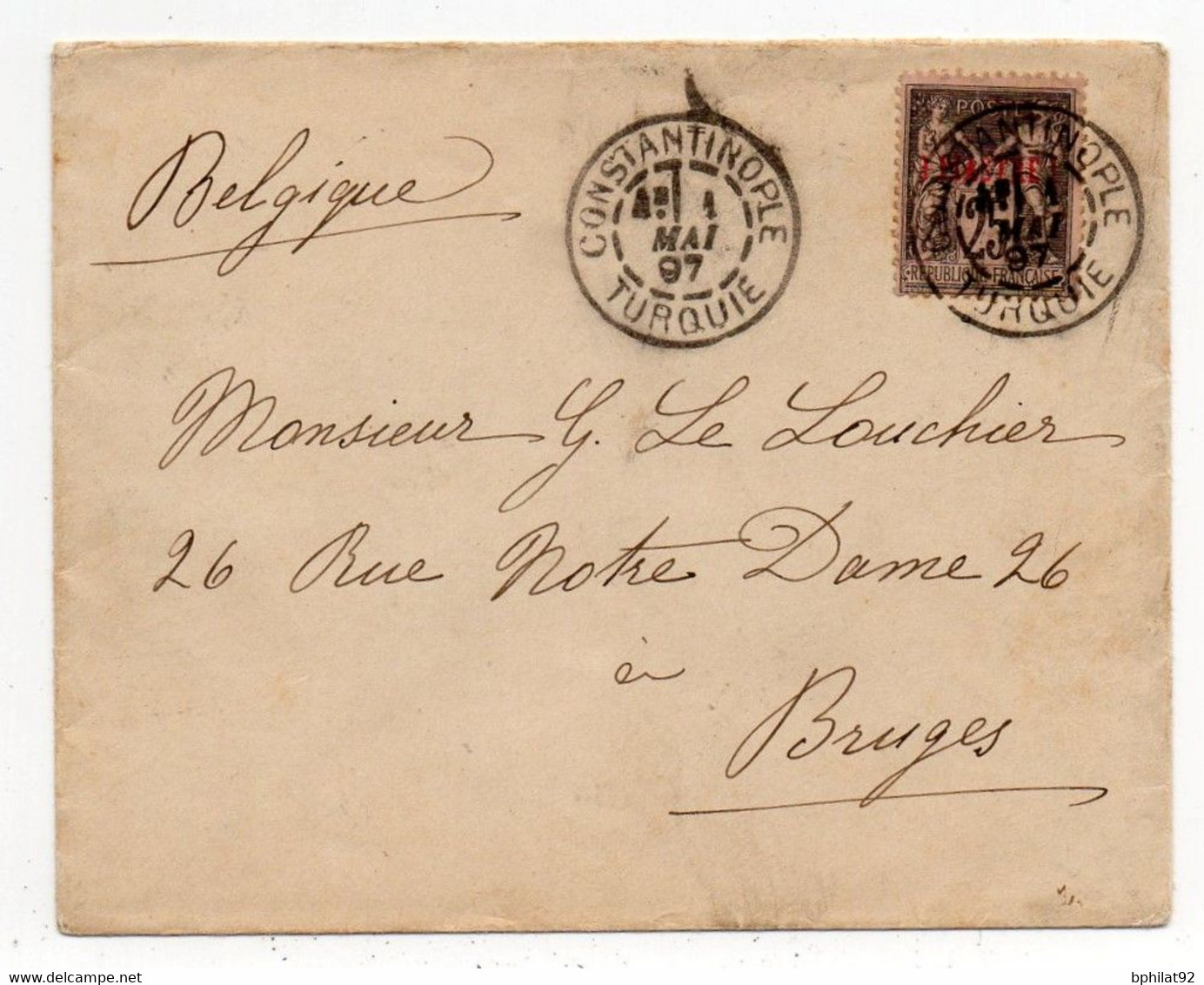 !!!  LETTRE DE CONSTANTINOPLE DE 1897 POUR LA BELGIQUE - Covers & Documents