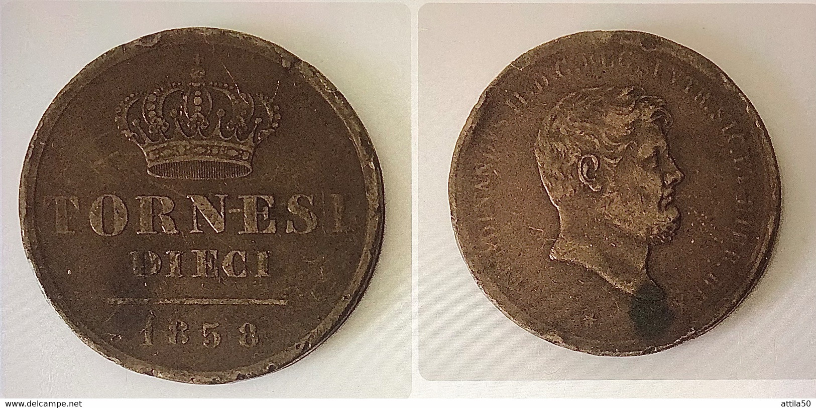 NAPOLI - FERDINANDO II DI BORBONE - 10 Tornesi - 4*Tipo - Bronzo - 1858. NAPOLI - BB - Gr.31 Diametro Mm.38 - Zecca NA. - Two Sicilia