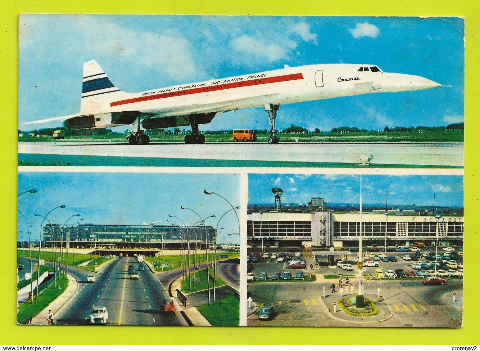 Aéroport D'ORLY Aérogare Paris Orly Le Bourget Avion CONCORDE Voitures Parking Citroën 2CV Camionnette En 1971 - Aéroports De Paris